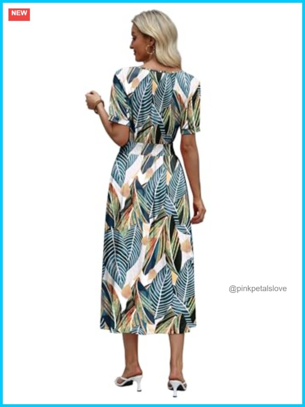 V Neck Maxi Dress Smocked Waist Flowy Midi Long Dress for Summer Beach - Picture 4 of 6